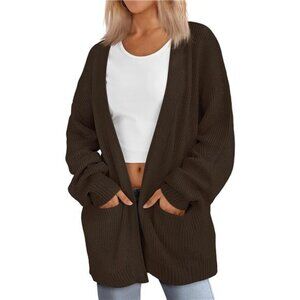 Oversized Knit Cardigan – Cozy Open Front Sweater with Pockets